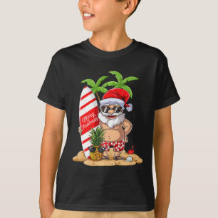 Santa Hawaiianisches Surfen T-Shirt Weihnachten So