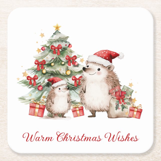 Santa Hedgehog Christmas Wishes  Rechteckiger Pappuntersetzer (Vorderseite)