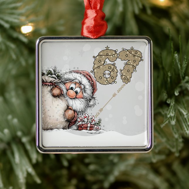 Santa Hiding from Six Seven Christmas Ornament (Baum)