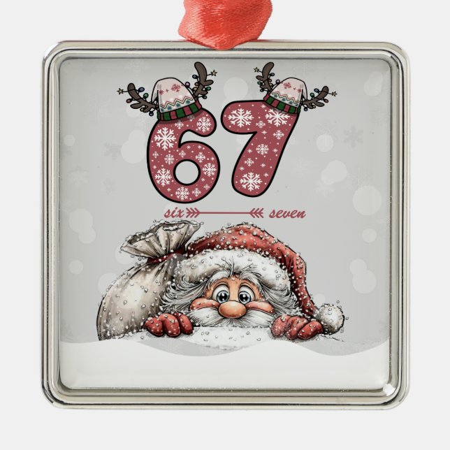 Santa Hiding from Six Seven Christmas Ornament Aus Metall (Vorne)