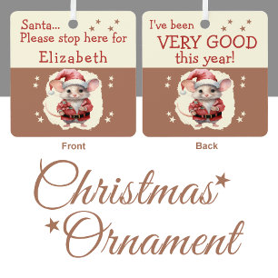 Santa hier anhalten Name süße Maus braun Ornament Aus Metall