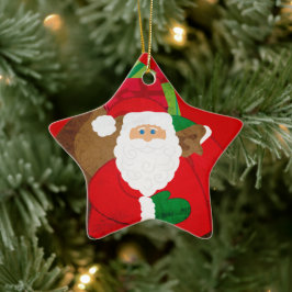 Santa "Ho Ho Ho Frohe Weihnachten" Sternschmuck Keramikornament