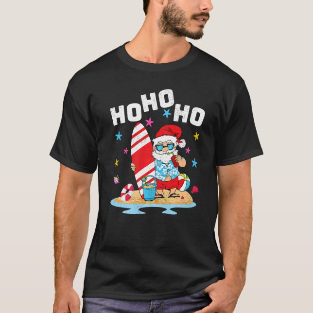 Santa Ho Ho Ho Sommer Surfen Weihnachten in J T-Shirt (Vorderseite)