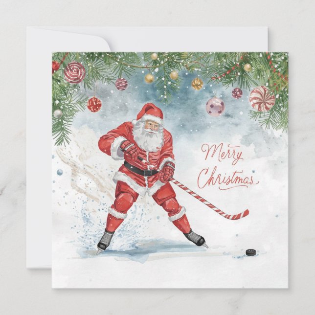 Santa Hockey Christmas Card  Feiertagskarte (Vorderseite)