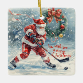 Santa Hockey Christmas Card  Keramikornament
