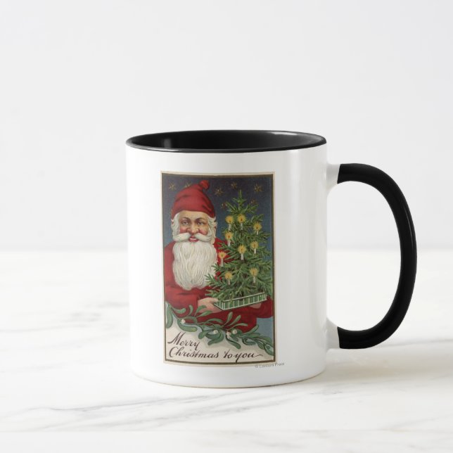 Santa Holding a Candlelit Tree Tasse (Rechts)