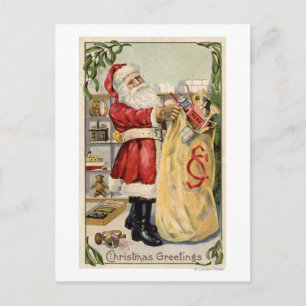 Santa Holding a Überlauftasche of Toys Feiertagspostkarte