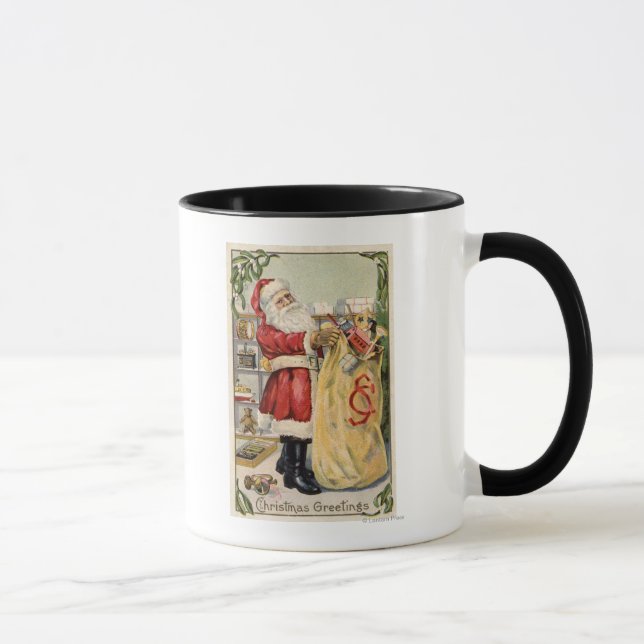 Santa Holding a Überlauftasche of Toys Tasse (Rechts)