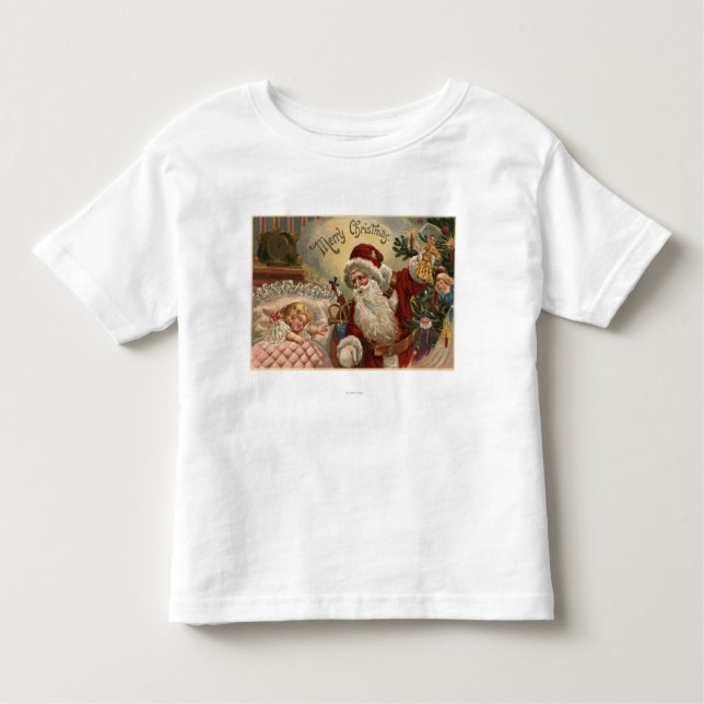 Santa Holding Doll, Schlafmädchen Kleinkind T-shirt (Vorderseite)