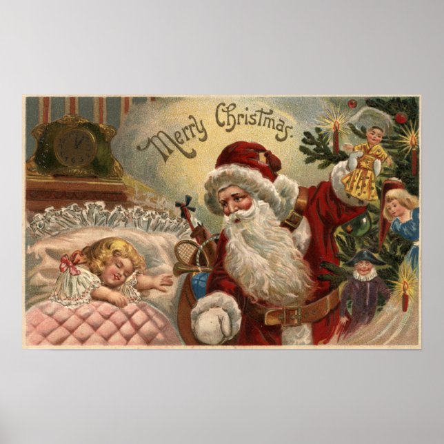 Santa Holding Doll, Schlafmädchen Poster (Vorne)