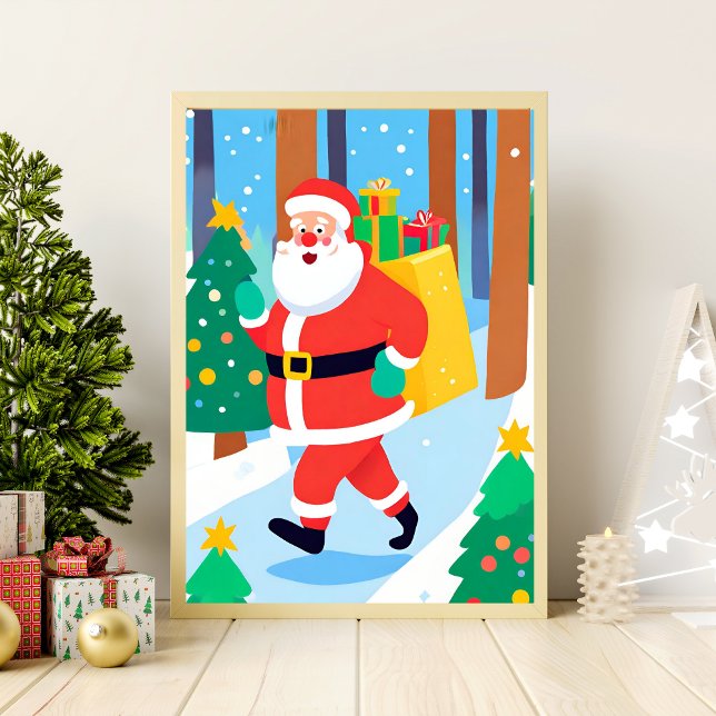 Santa Holding Presents Wall Art Drawing Poster (Von Creator hochgeladen)