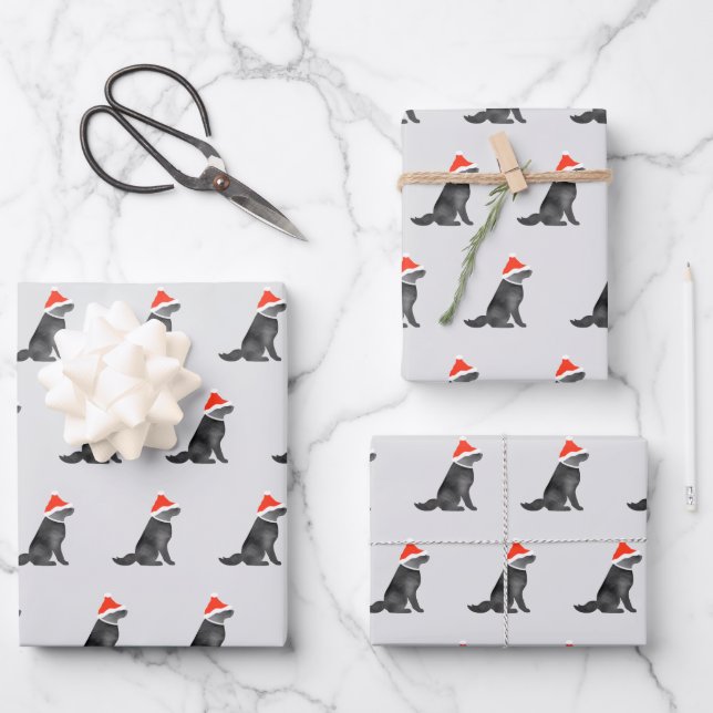 Santa holiday Christmas lab watercolor black gray Geschenkpapier Set (Vorderseite)