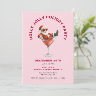 Santa Holly Jolly Weihnachtsfeier Pink & Rot Einladung