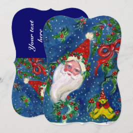 SANTA,HOLLYBERRIES,KROWNE,CHRISTMAS PARTY Red Blue Einladung