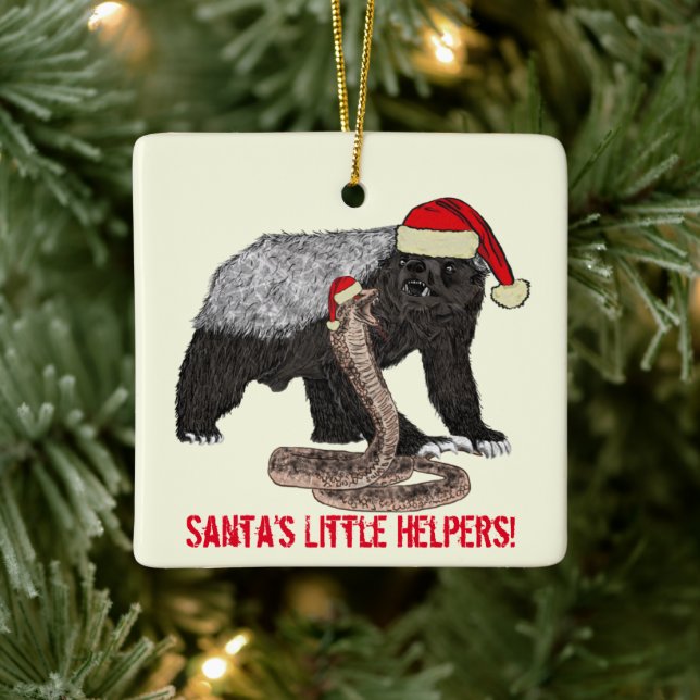 Santa Honey Badger und Snake Funny Irony Keramikornament (Baum)