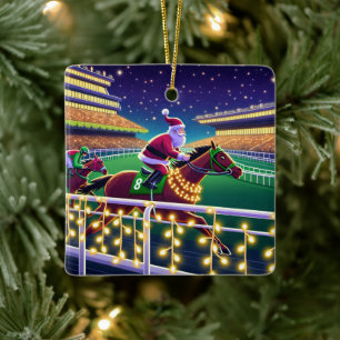 Santa Horse Racing Jockey Weihnachten Keramikornament