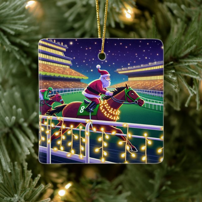 Santa Horse Racing Jockey Weihnachten Keramikornament (Baum)