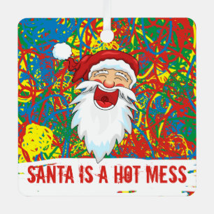 Santa Hot Mess Red Blue Green Yellow Wild Scribble Ornament Aus Metall