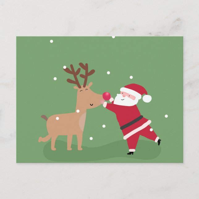 Santa Hugging Rudolph Postkarte (Vorderseite)