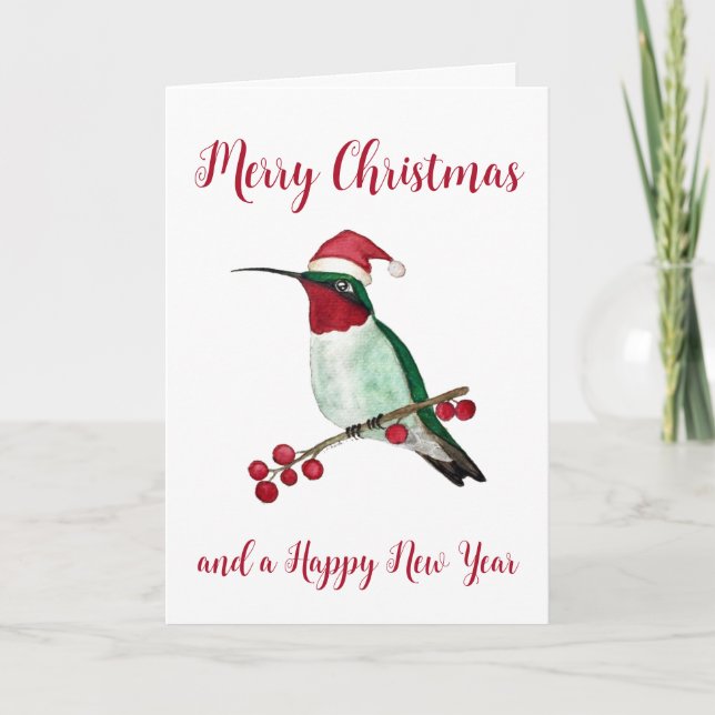 Santa Hummingbird Frohe Weihnachtskarte Feiertagskarte (Vorderseite)