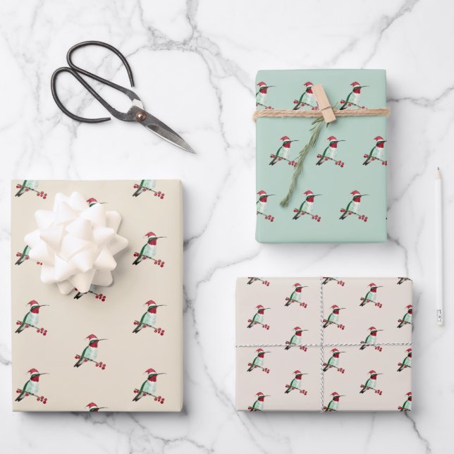 Santa Hummingbird Geschenkpapier Set (Vorderseite)