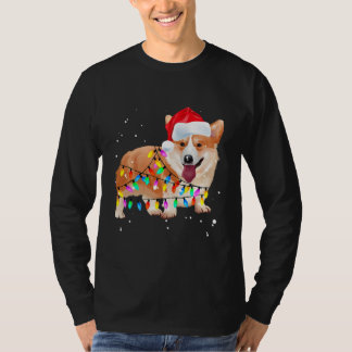 Santa Hund Xmas Weihnachtsbaum Lichter Urlaub T-Shirt