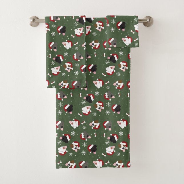 Santa Hunde auf Grün Badhandtuch Set (Insitu)