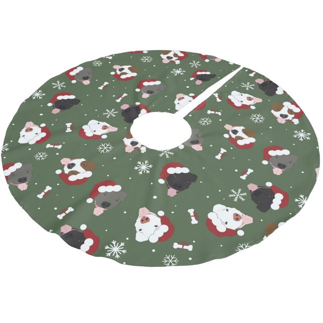Santa Hunde auf Grün Polyester Weihnachtsbaumdecke (Schrägansicht)