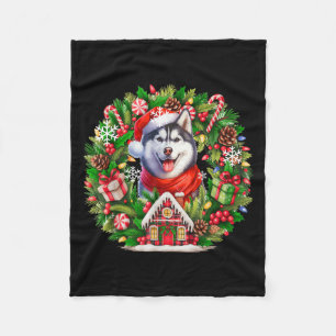 Santa Husky Weihnachten Floral Kreis passend zum B Fleecedecke
