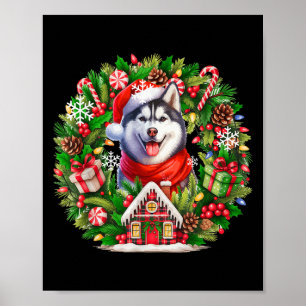 Santa Husky Weihnachts-Blumenkreis passende Besitz Poster