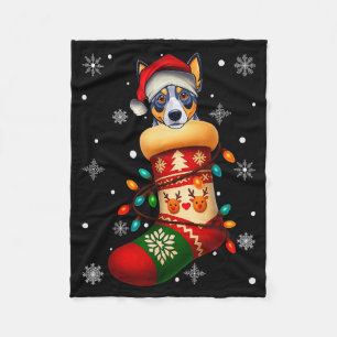 Santa-Hut Blue Heeler Hund in Weihnachts-Socken Mä Fleecedecke