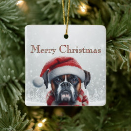 Santa-Hut-Boxer-Hund-Weihnachten Keramikornament