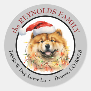 Santa-Hut-Chow-Chow-Hund-Weihnachts-Rücksendeadres Runder Aufkleber
