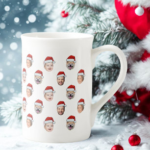 Santa Hut Custom Familien-Gesicht 4 Fotos Weihnach Prozellantasse