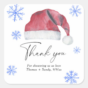 Santa Hut - Danke Baby Shower Quadratischer Aufkleber