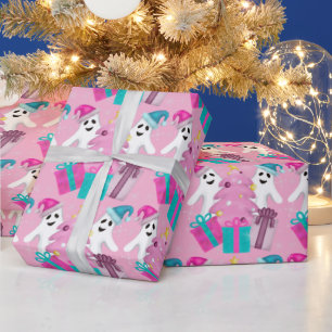 Santa-Hut-Geister mit Weihnachtsbaum und Geschenke Geschenkpapier