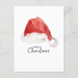 Santa Hut Merry Christmas Rot Wasserfarbe Feiertagspostkarte