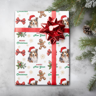 Santa-Hut Miniatur Amerikanischer Schäferhund Weih Geschenkpapier