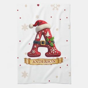 Santa Hut Rot Weihnachten Buchstabe A Name Geschirrtuch