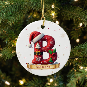Santa Hut Rot Weihnachten Buchstabe B Name Keramik Ornament