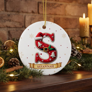Santa Hut Rot Weihnachten Buchstabe S Name Keramik Ornament