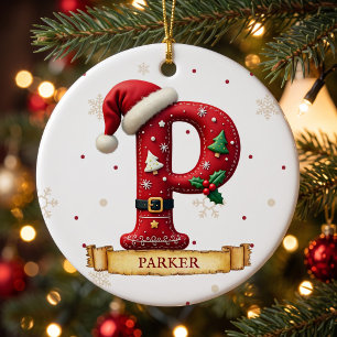 Santa Hut Roter Weihnachtsbuchstabe P Name Keramik Ornament