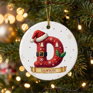 Santa Hut Weihnachten Buchstabe D Name Keramik Ornament