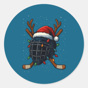 Santa-Hut Weihnachten Eishockeyhelm Spieler Rentie Runder Aufkleber