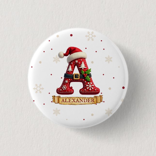 Santa Hut Weihnachtsmann Buchstabe A Name Button (Vorderseite)