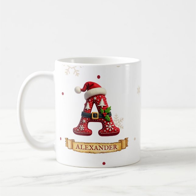 Santa Hut Weihnachtsmann Rot Buchstabe A Name Kaffeetasse (Links)