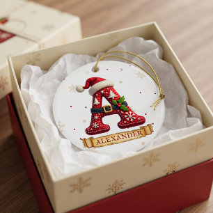 Santa Hut Weihnachtsmann Rot Buchstabe A Name Keramik Ornament