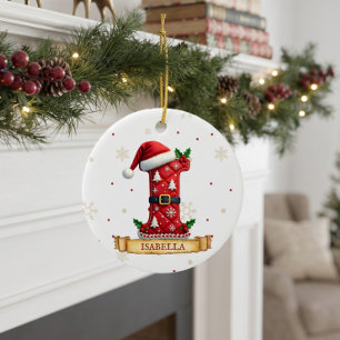 Santa Hut Weihnachtsmann Rot Weihnachten Buchstabe Keramik Ornament