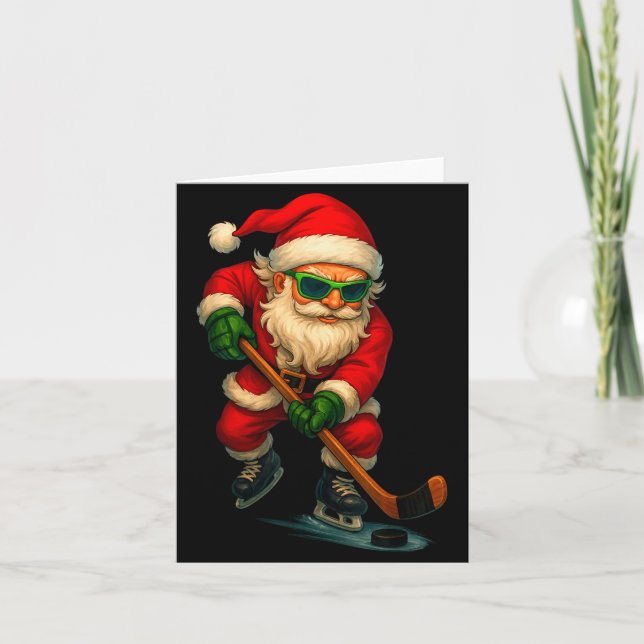 Santa Ice Hockey Player Christmas Xmas Boys Men Bo Karte (Vorderseite)