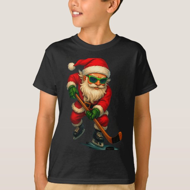 Santa Ice Hockey Player Christmas Xmas Boys Men Bo T-Shirt (Vorderseite)